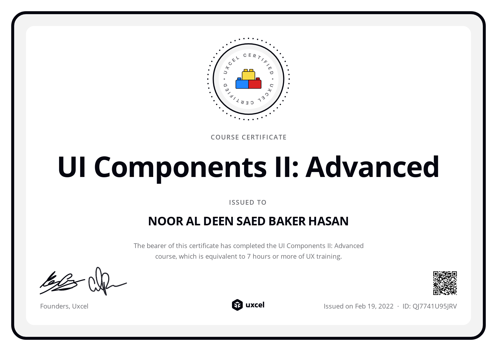 NOOR AL DEEN SAED BAKER HASAN's certificate